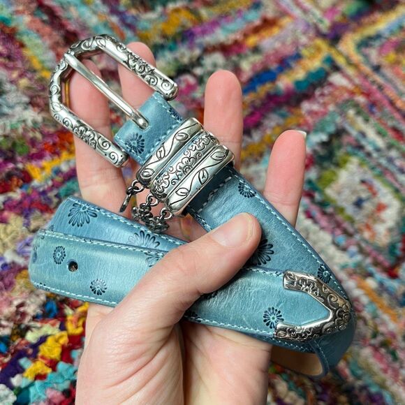 Brighton Blue Floral Tooled Leather Belt Charm Western Boho Y2K ML 32 main image 13